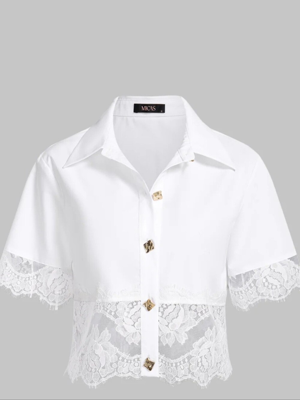 MICAS White Lace-Trim Short Sleeve Shirt